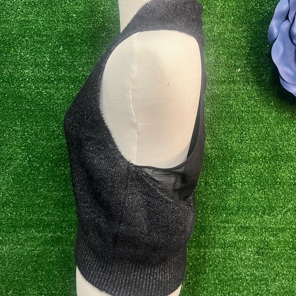 By Anthropologie Deep-V Fuzzy Black Sweater Vest Size Large NWT Brand New - Picture 2 of 7